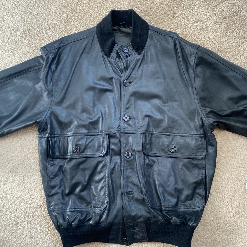 black leather bomber jacket